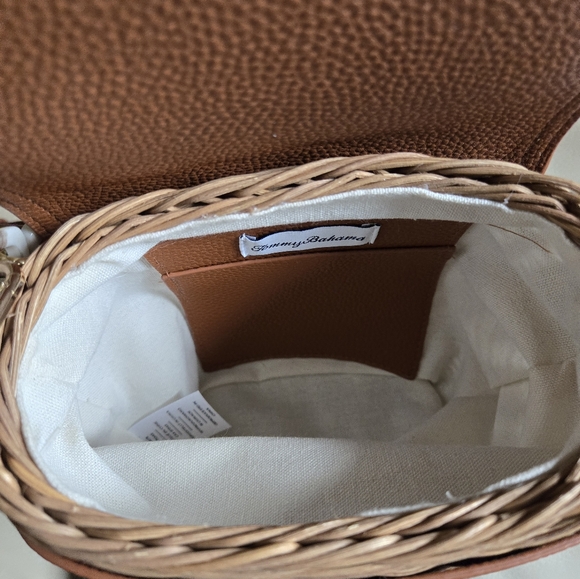 New Tommy Bahama Bag Rattan Brown Tan Crossbody Strap Handbag Purse Convertible - Picture 11 of 15